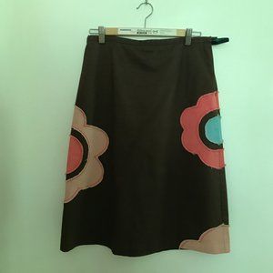 Boden Brown Midi Skirt with Flower Applique
